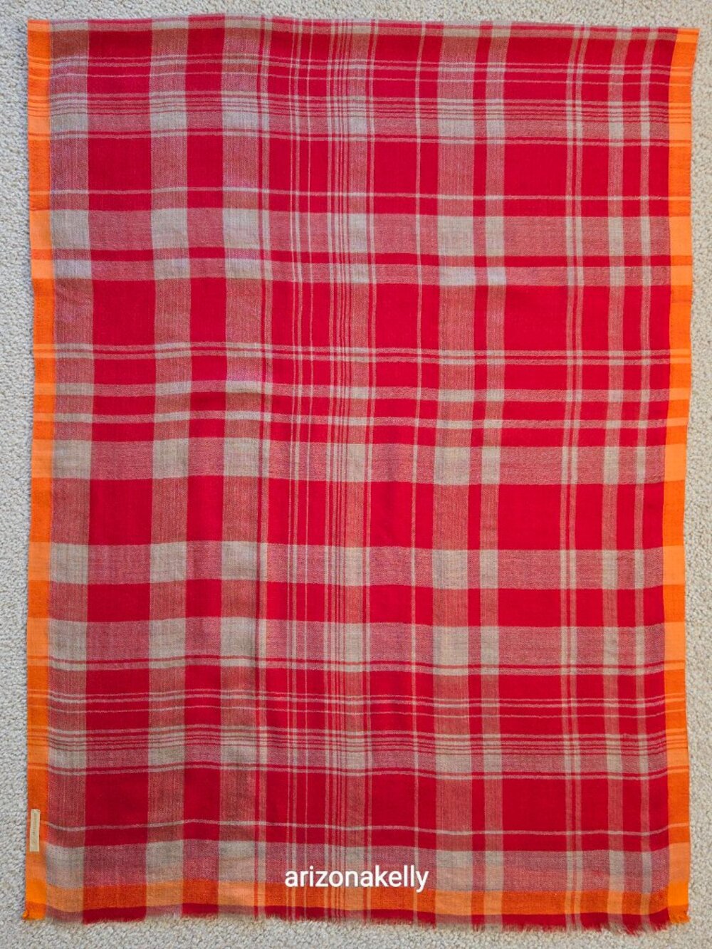 Ahujasons Cashmere Red, Grey, and Orange Plaid Scarf - Picture 2 of 16